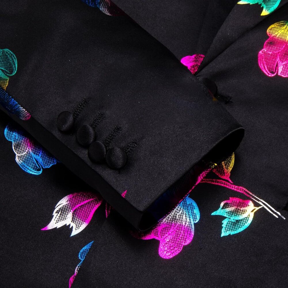 Men's Luxury Floral Blazer - Slim Fit Shawl Lapel Tuxedo Jacket for Parties - Picture 5 of 7